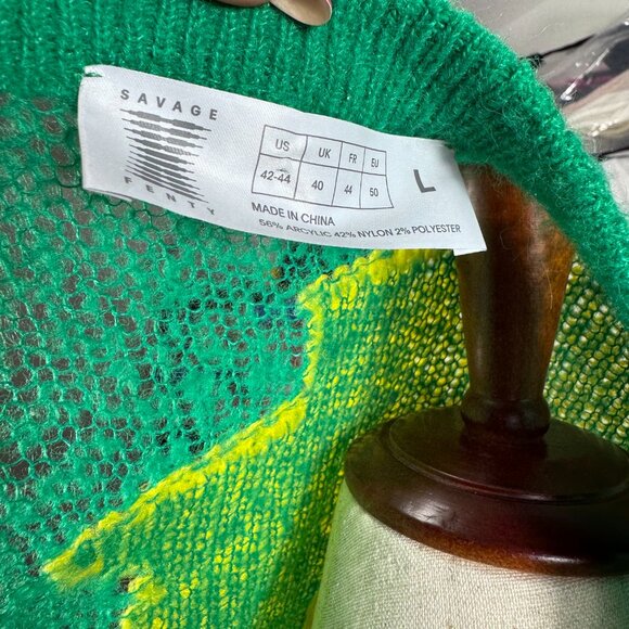 Savage X Fenty Knittin Pretty Loose Knit Sunburst Green Yellow Sweater (Size L) - Picture 13 of 16